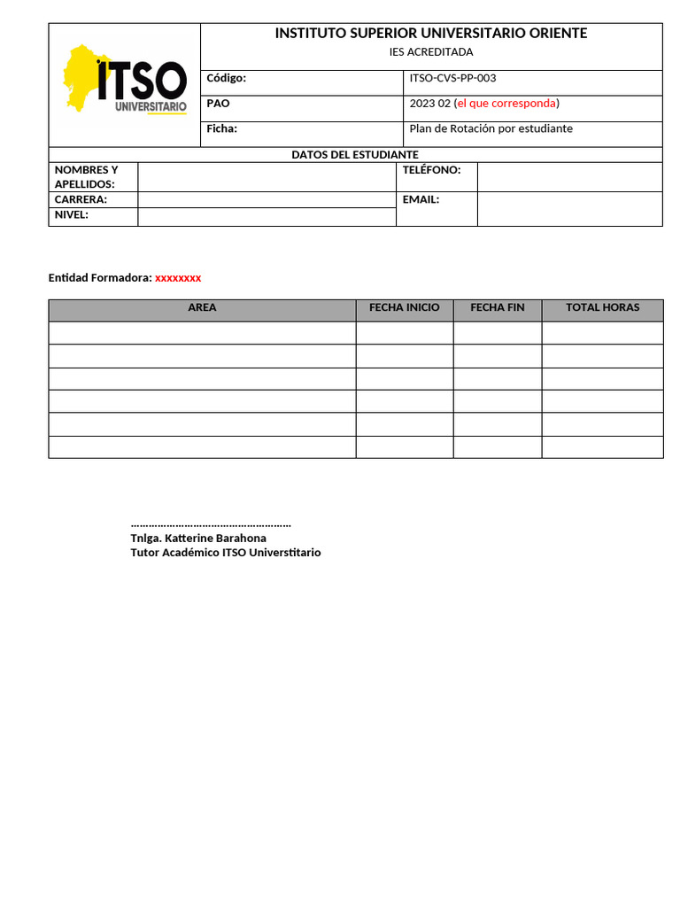 Plan de Rotación Estudiantil ITSO 2023 | PDF