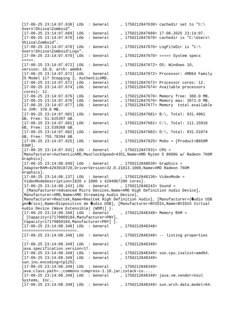 Zomboid System Log Overview | PDF | Computing | Computing Platforms