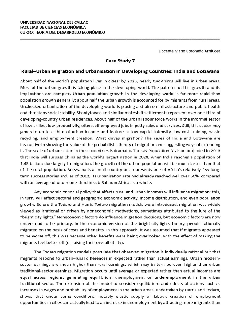 Rural-Urban Migration in India & Botswana | PDF | Human Migration ...