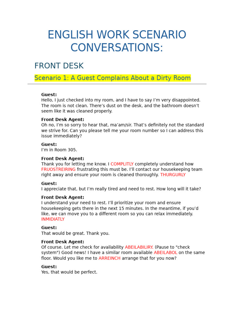 Hotel English Scenarios for Staff Training | PDF | Gluten Free Diet ...