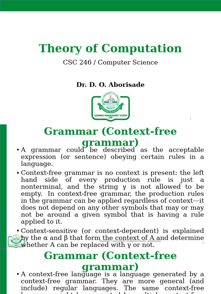 Context-Free Grammar in CSC 246 | PDF | Theoretical Computer Science ...