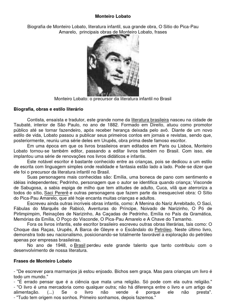 Biografia de Monteiro Lobato | PDF | Poesia | Clássicos