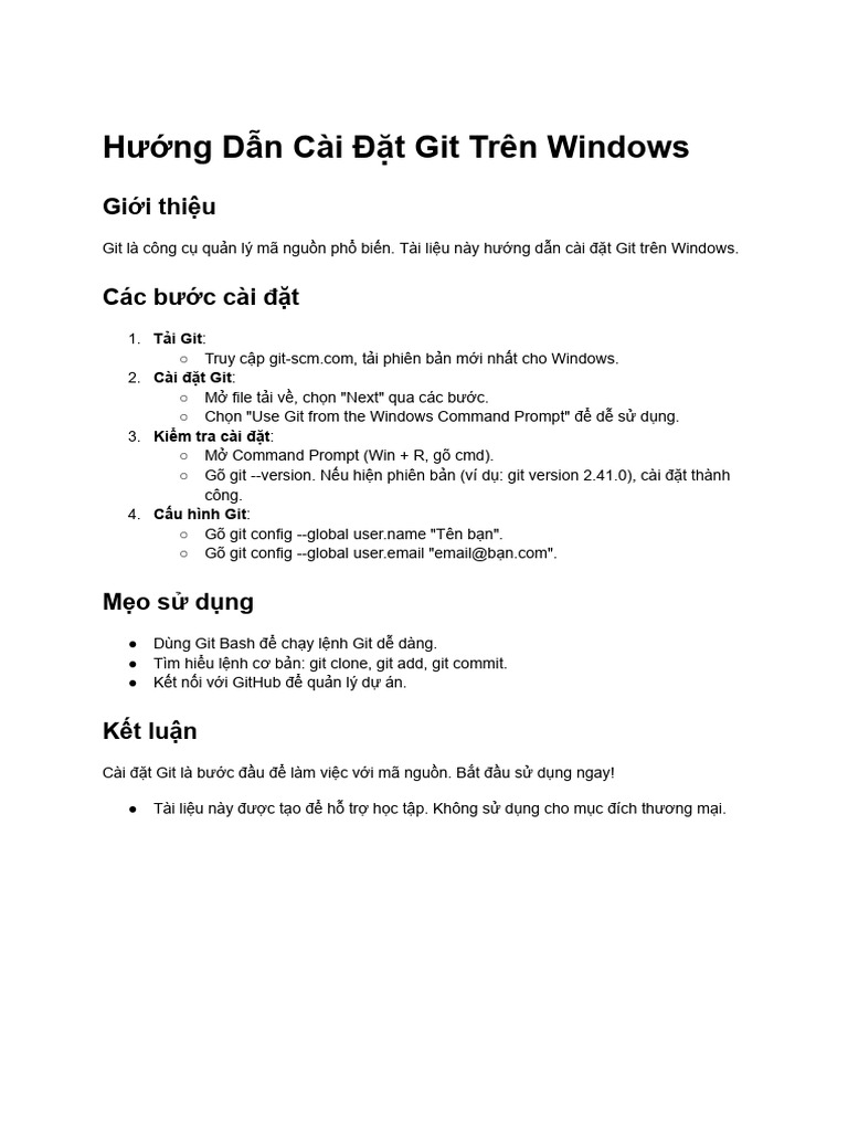Hướng Dẫn Cài Đặt Git Trên Windows | PDF