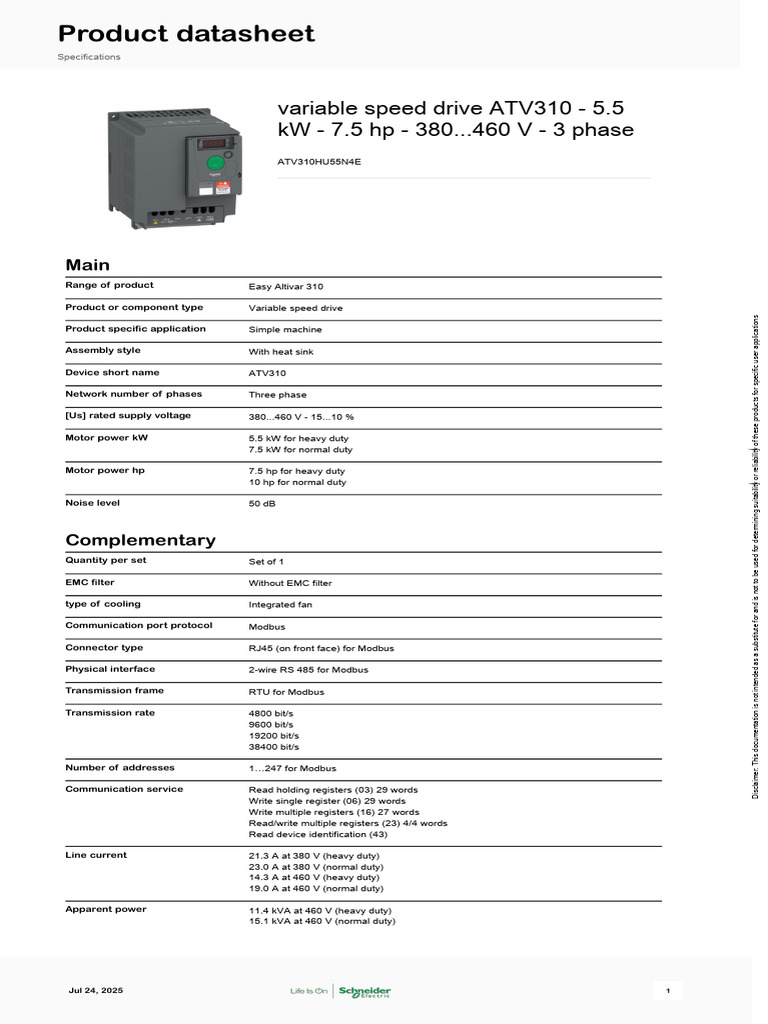 ATV310 Variable Speed Drive Overview | PDF | Resistor | Relay