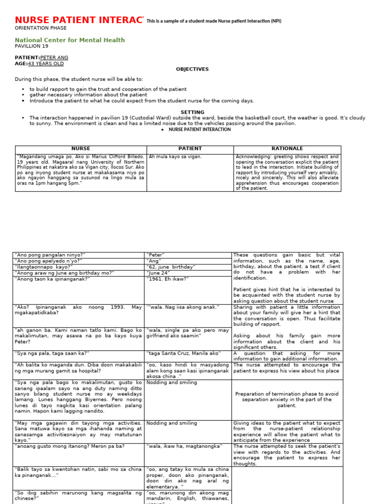 Nurse-Patient Interaction Overview | PDF