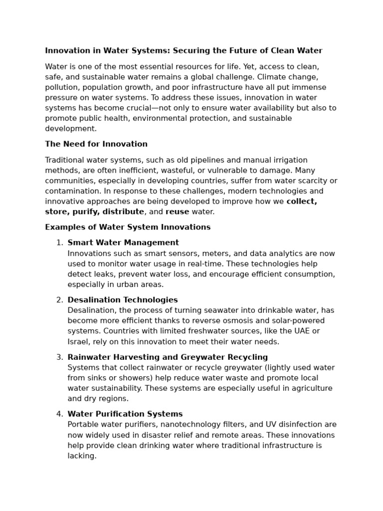Innovation in Water Systems | PDF | Water | Water And The Environment
