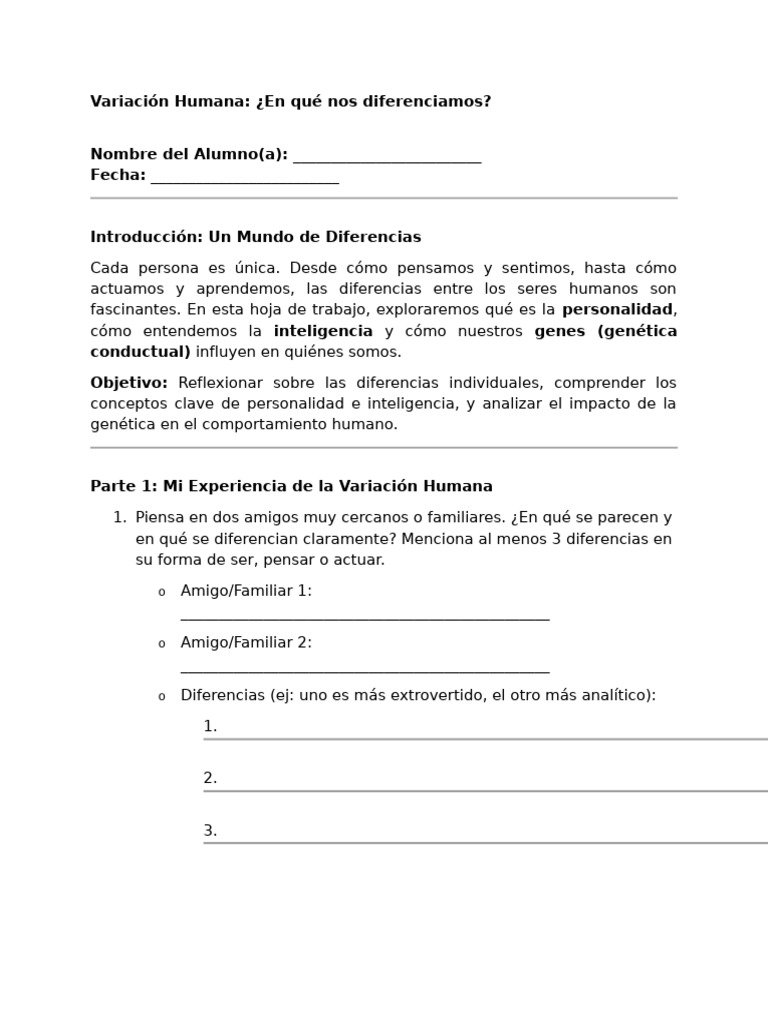 Variación Humana | PDF | Sicología | Ciencias del comportamiento