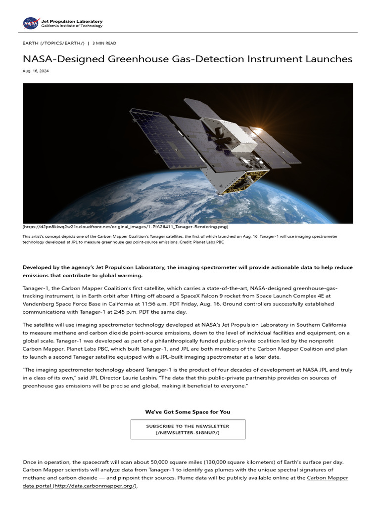 NASA-Designed Greenhouse Gas-Detection Instrument Launches - NASA Jet ...