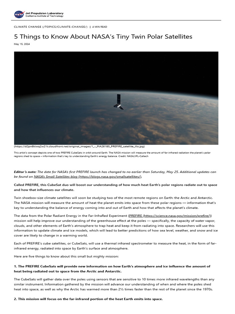 5 Things To Know About NASA's Tiny Twin Polar Satellites - NASA Jet ...