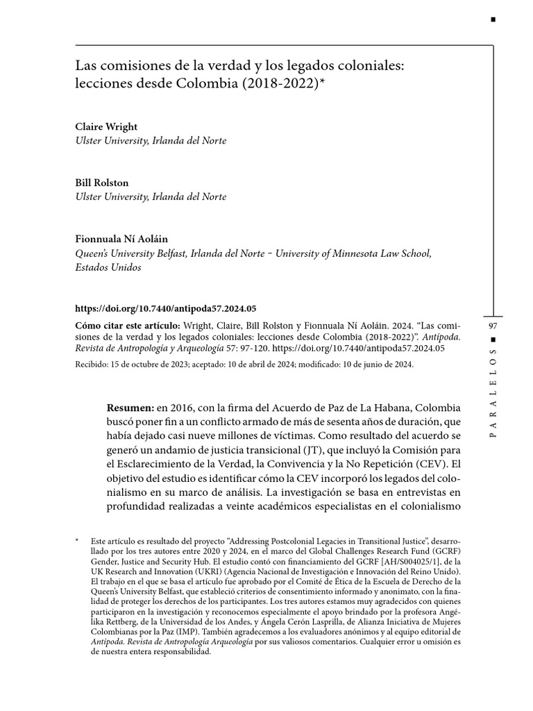 Las Comisiones de La Verdad y Los Legados Coloniales - Lecciones Desde ...