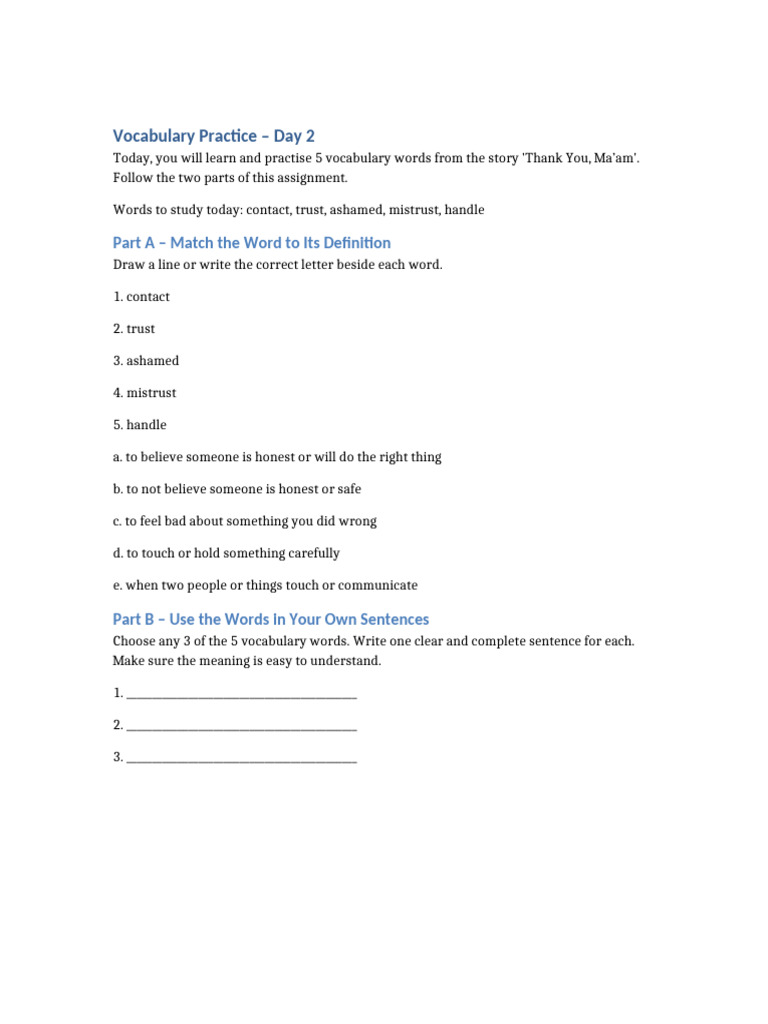 Vocabulary Practice Day2 | PDF