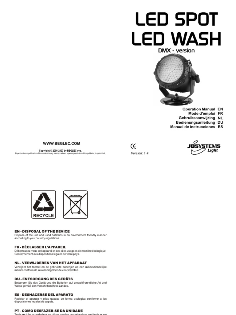 JB Systems LED Spot/Wash Manual | PDF | Fuse (Electrical) | Equipment