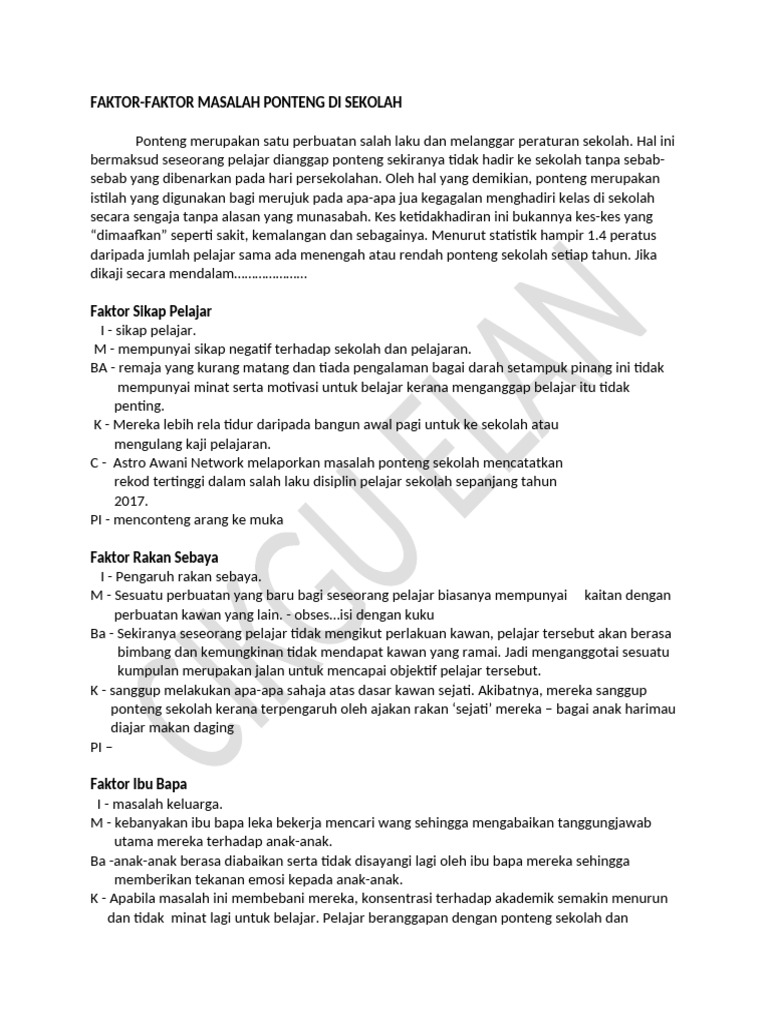 Punca Ponteng Sekolah di Kalangan Pelajar | PDF