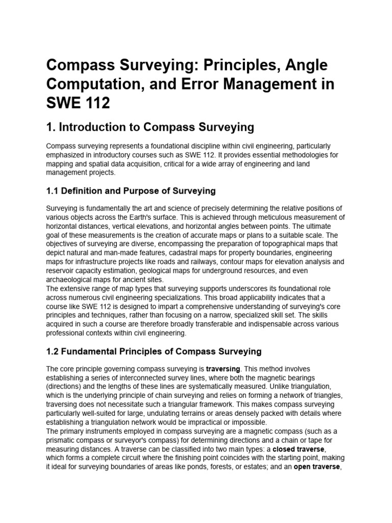 Compass Surveying Principles and Errors | PDF | Surveying | Compass