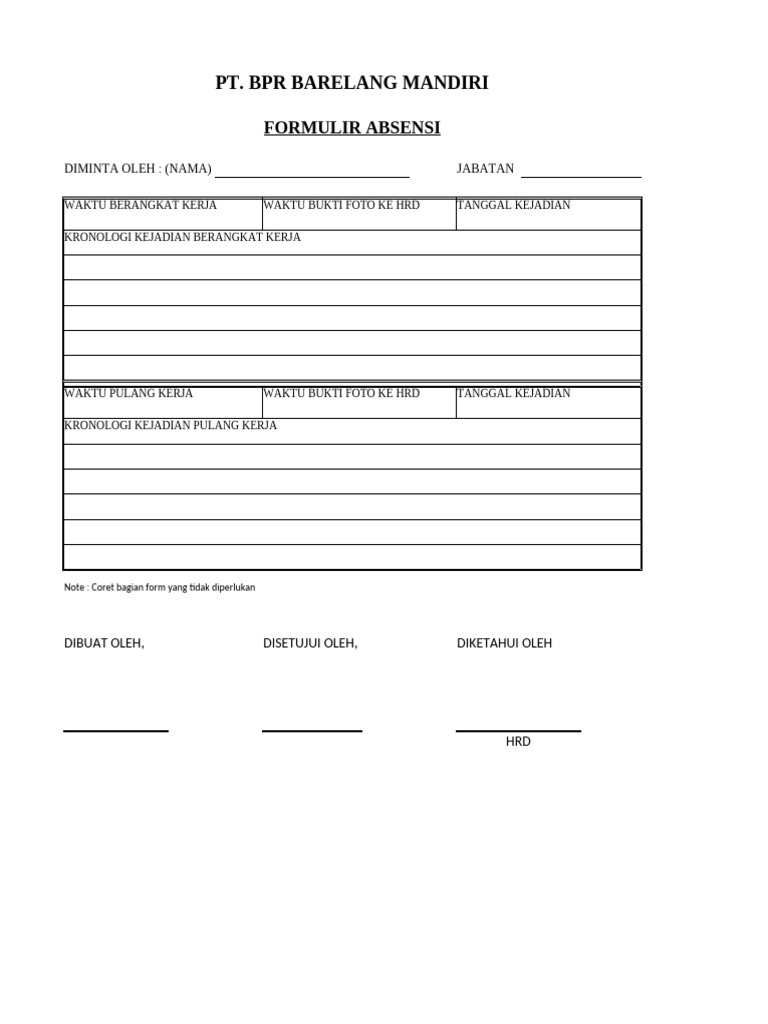Formulir Absensi Karyawan BPR Barelang | PDF