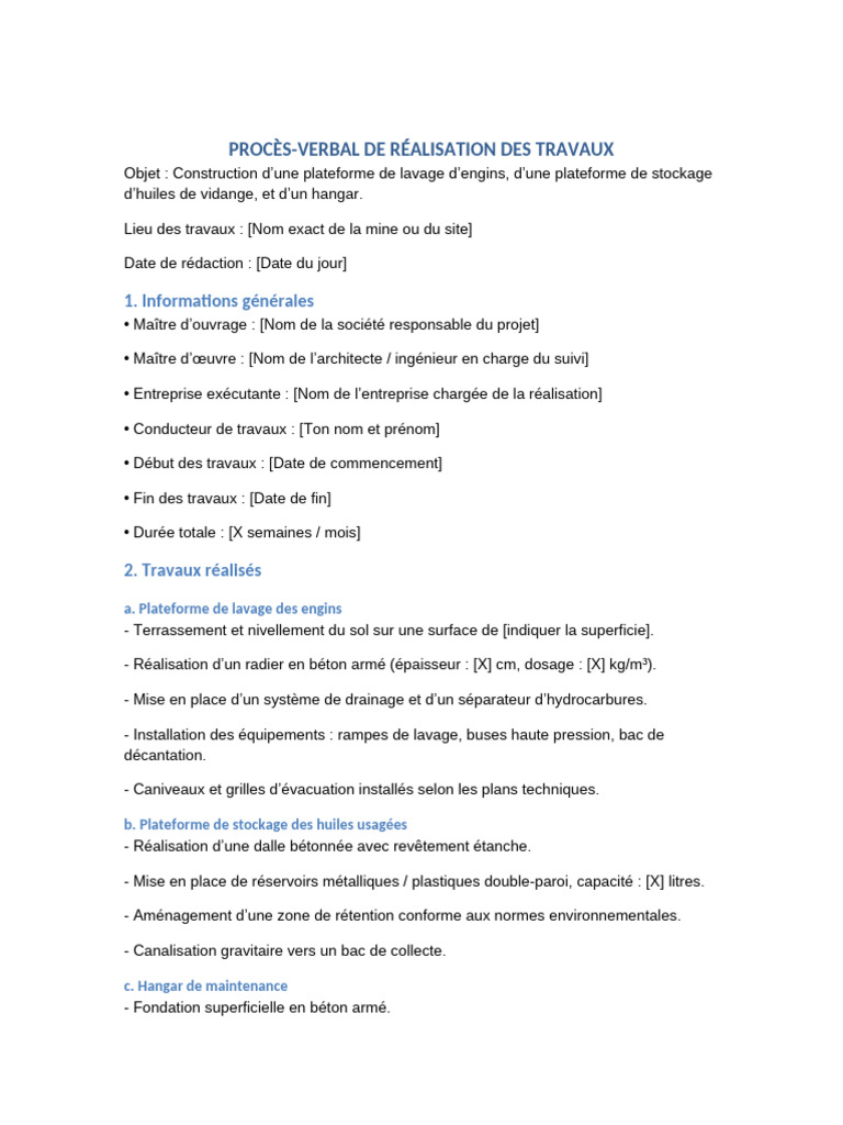 Rapport de travaux de construction d'infrastructures | PDF | Ingénierie ...
