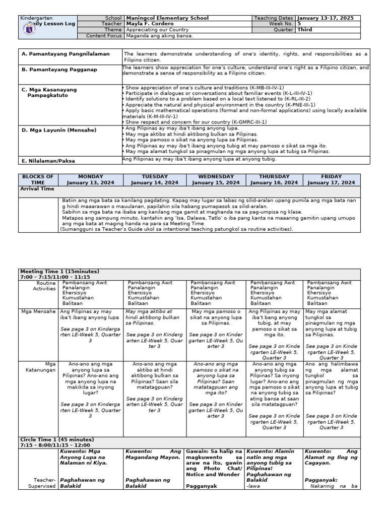 MATATAG DLL Q3 Week 5 | PDF