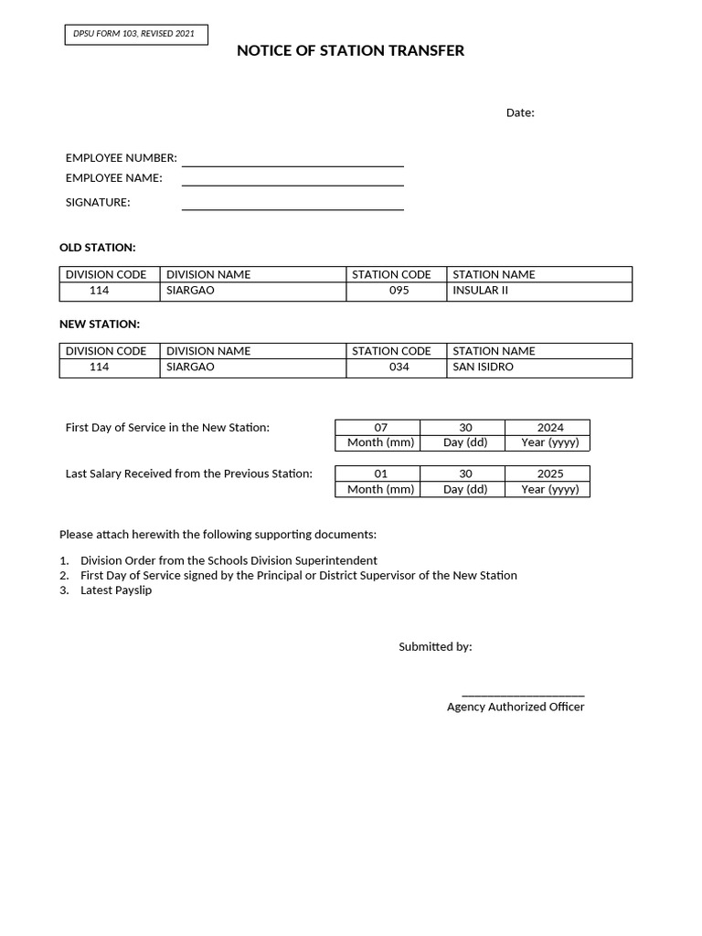 Notice of Station Transfer | PDF