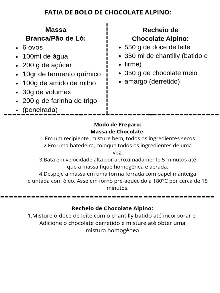 Receita de Bolo de Chocolate Alpino | PDF