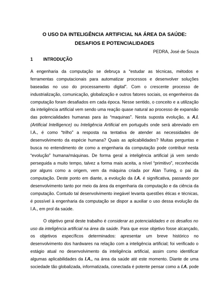 Inteligência Artificial na Saúde: Desafios e Potencialidades | PDF ...