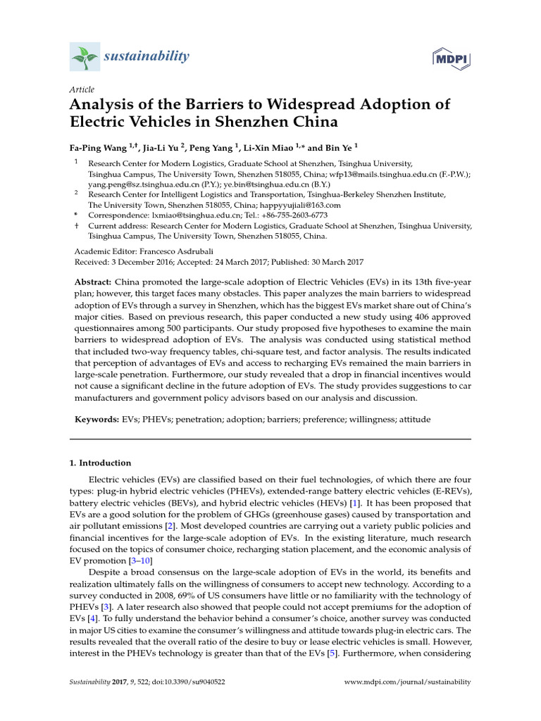 Barriers to EV Adoption in Shenzhen | PDF | Electric Vehicle | Survey ...