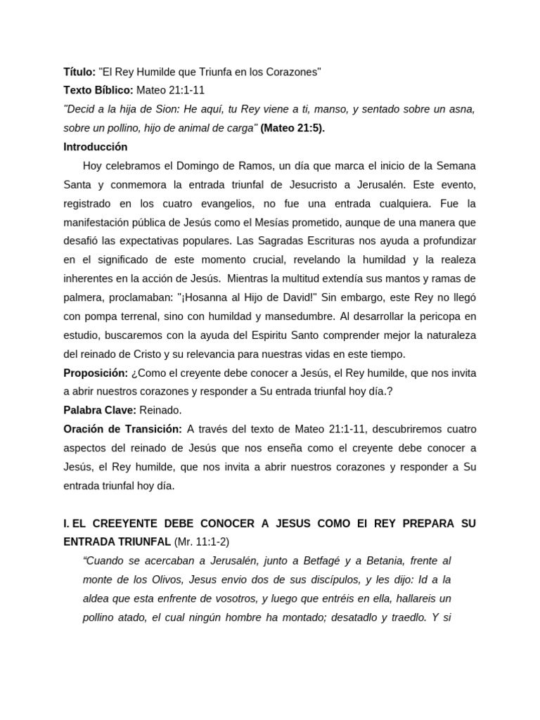 Rey Humilde: La Entrada Triunfal de Jesús | PDF | Jesús | Contenido del ...