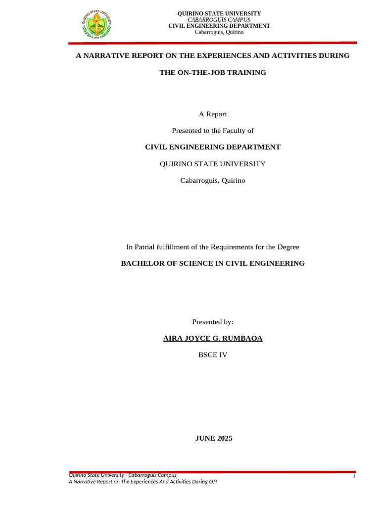 OJT Experience Report: Civil Engineering | PDF | Engineering | Experience