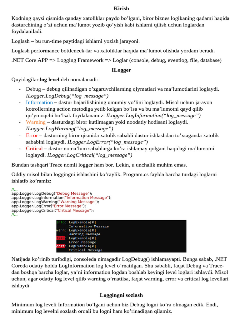 .NET Core Logging Framework Overview | PDF | Web Development | Software ...
