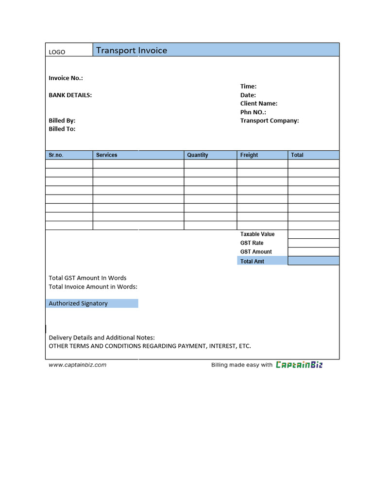 Transport Invoice Template | PDF