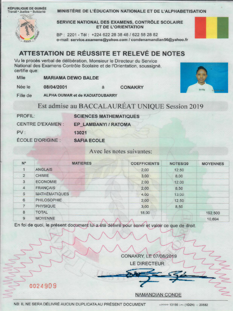 Relever de Note Bac | PDF