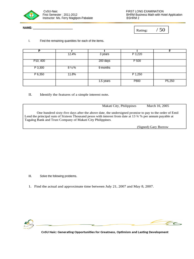 1st Bus - Math | PDF