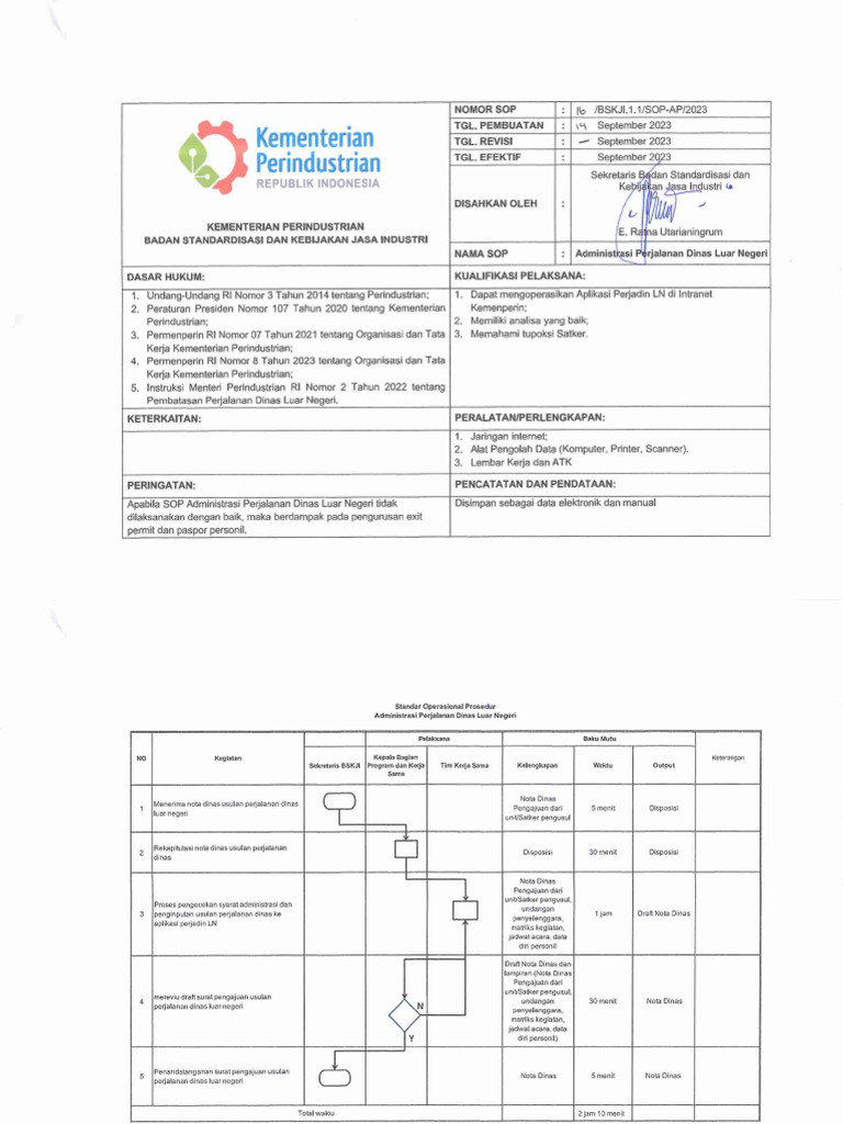 SOP AP Administrasi Perjalanan Dinas Luar Negeri | PDF