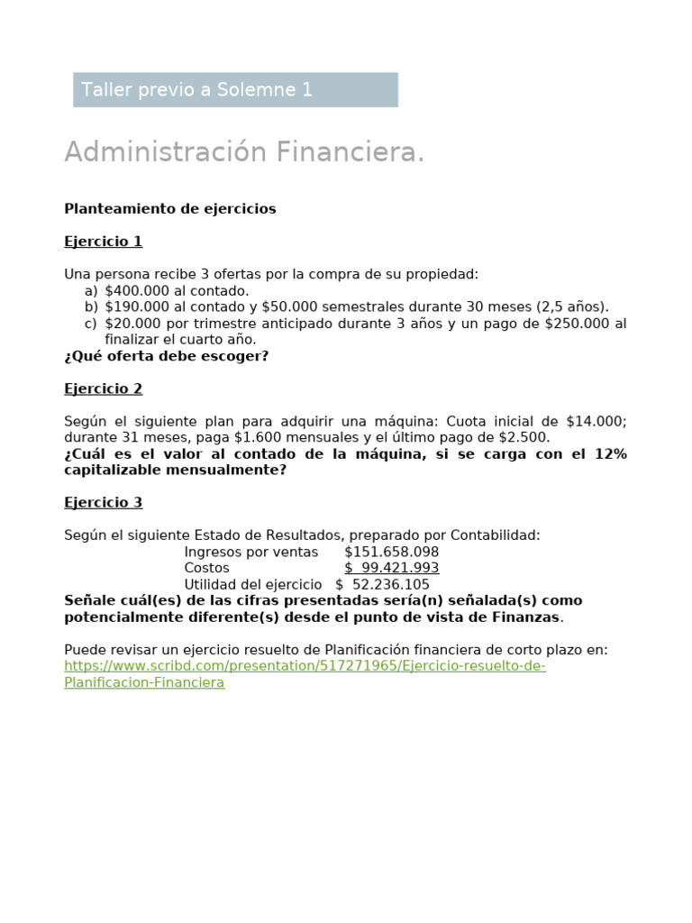 Ejercicios de Administración Financiera | PDF