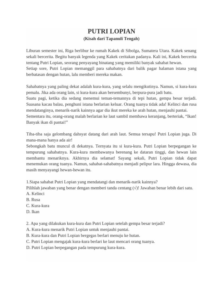 Legenda Putri Lopian dari Tapanuli | PDF
