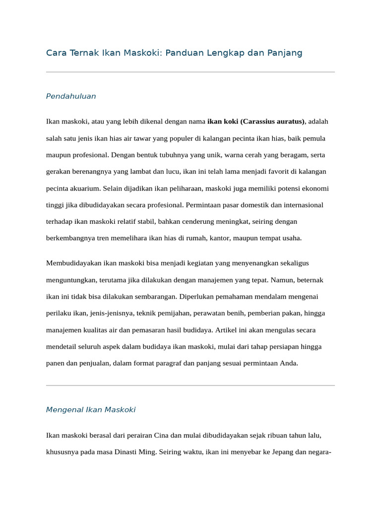 Panduan Budidaya Ikan Maskoki Ryukin | PDF