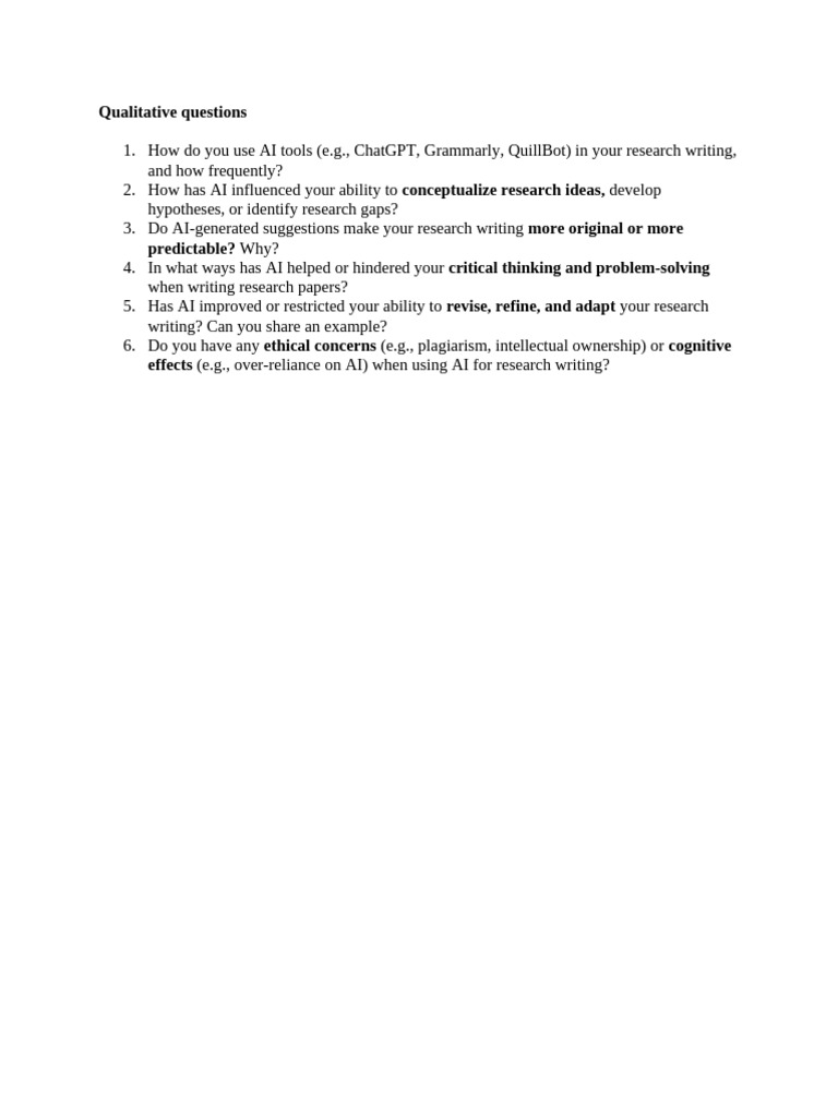 AI in Research Writing Questionnaire | PDF