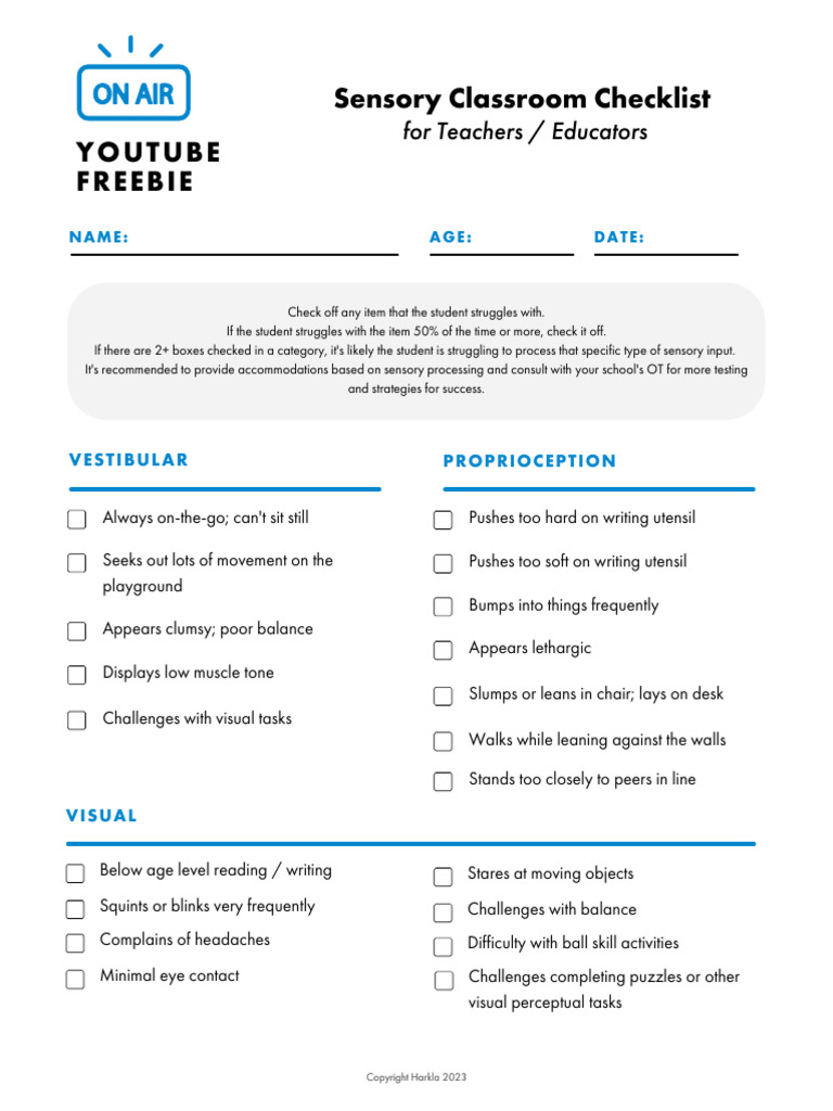 Sensory Checklist for Classroom Use | PDF | Perception | Senses