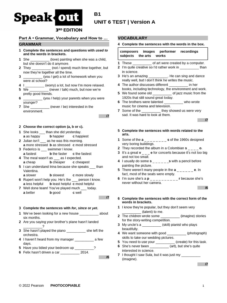 B1 Unit 6 Test: Grammar & Vocabulary | PDF