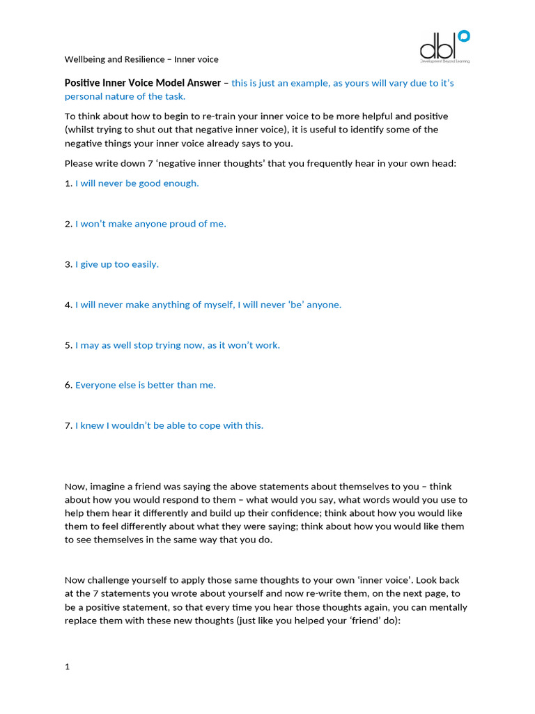 1.1 Positive Inner Voice Model Answer v0.1 | PDF