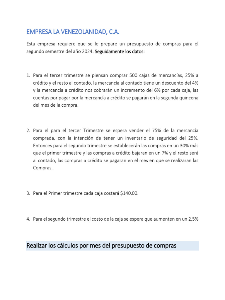 Presupuesto de Compras 2024 para La Venezuelanidad | PDF