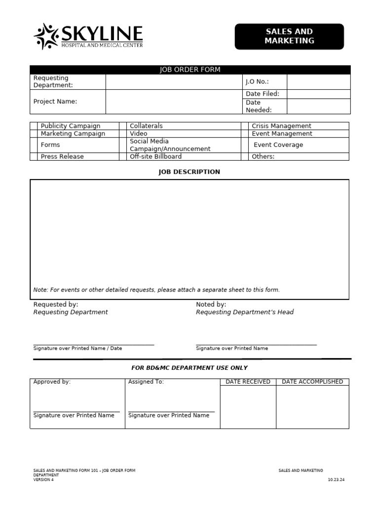 Job Order Form for Marketing Requests | PDF