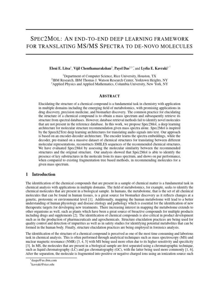 Spec2Mol: Deep Learning for MS/MS Analysis | PDF | Metabolomics | Mass ...