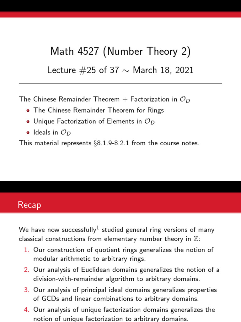 Chinese Remainder Theorem in Rings | PDF | Factorization | Ring ...