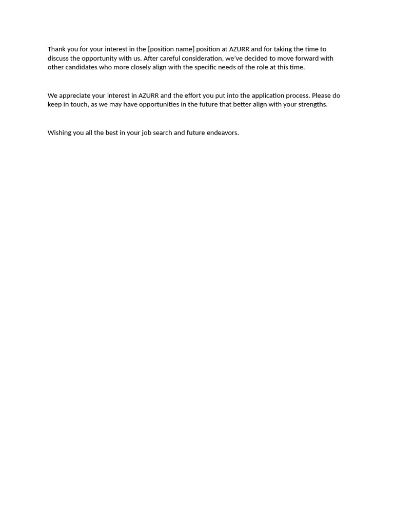 AZURR Job Application Response Template | PDF