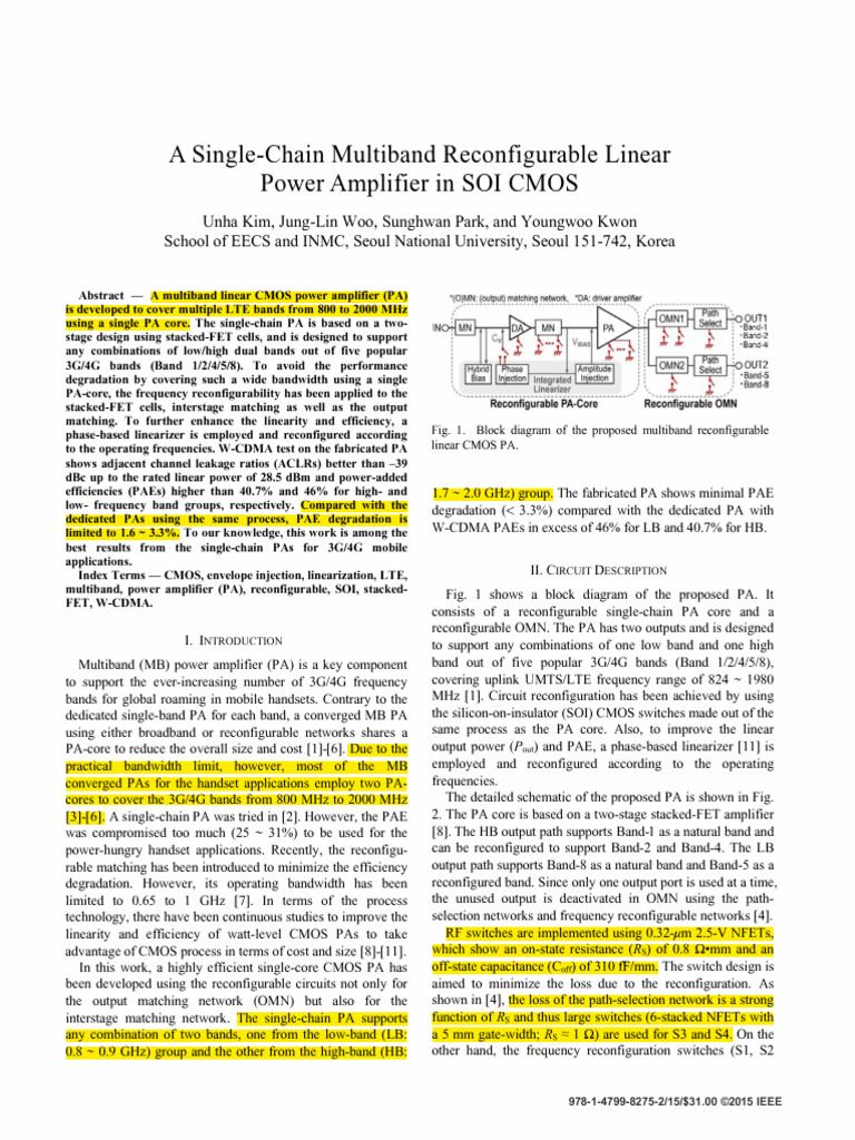 Multiband Reconfigurable CMOS Power Amplifier | PDF | 4 G | Mosfet