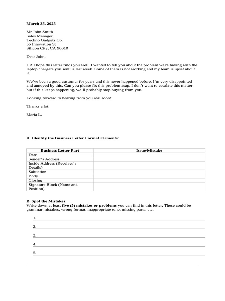 BSN Business Letter Activity | PDF