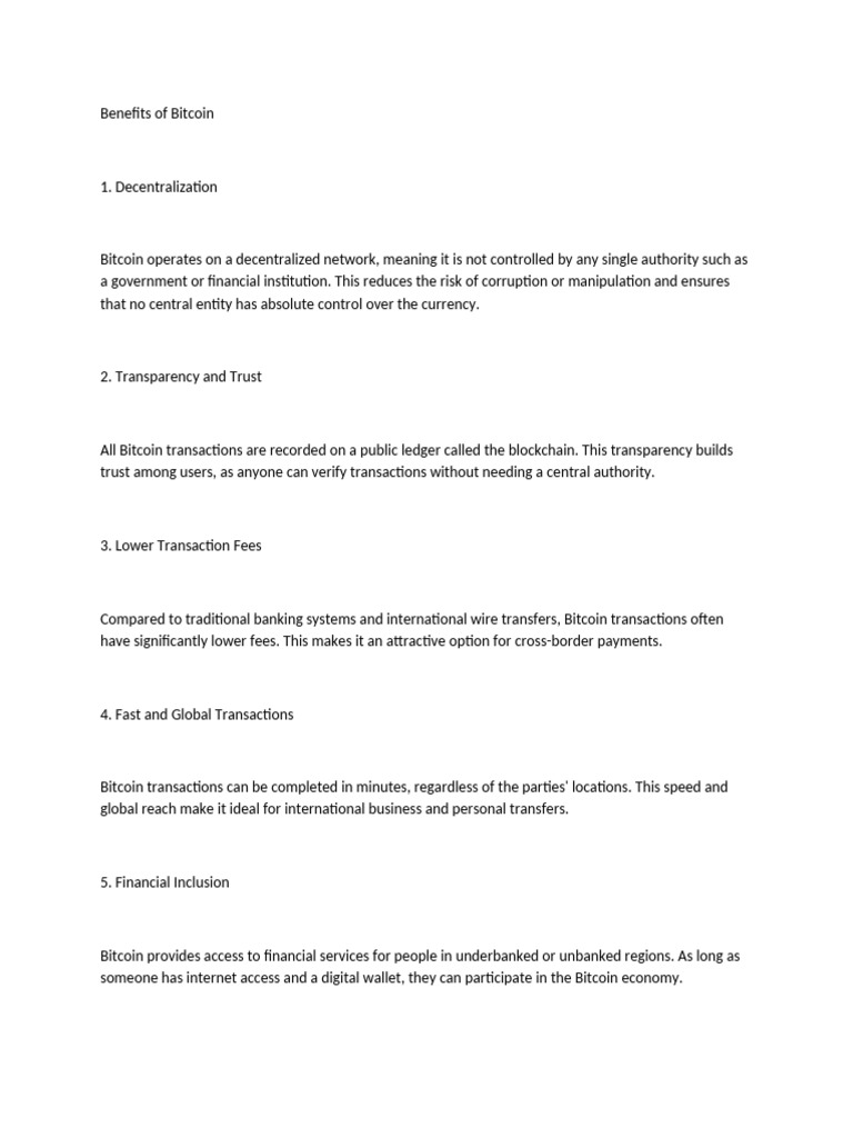 Benefits of Bitcoin | PDF | Bitcoin | Economies