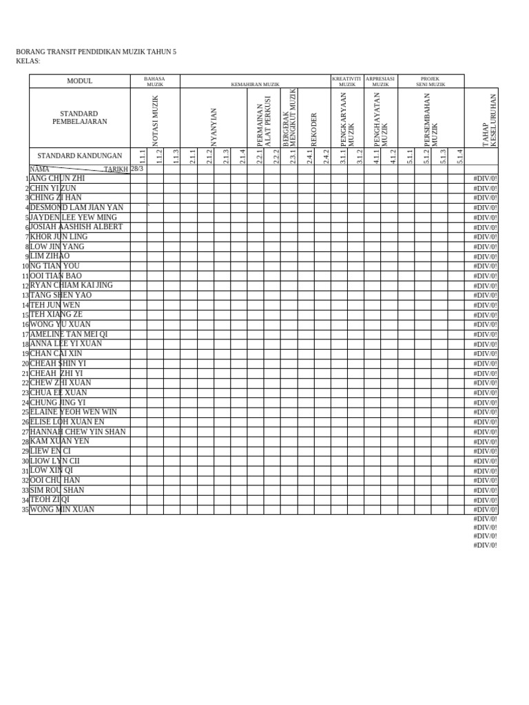 Rekod Transit Muzik Tahun 5 | PDF