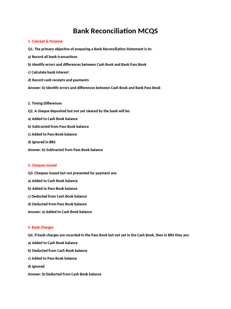 Bank Reconciliation MCQS With Answer | PDF | Debits And Credits | Cheque