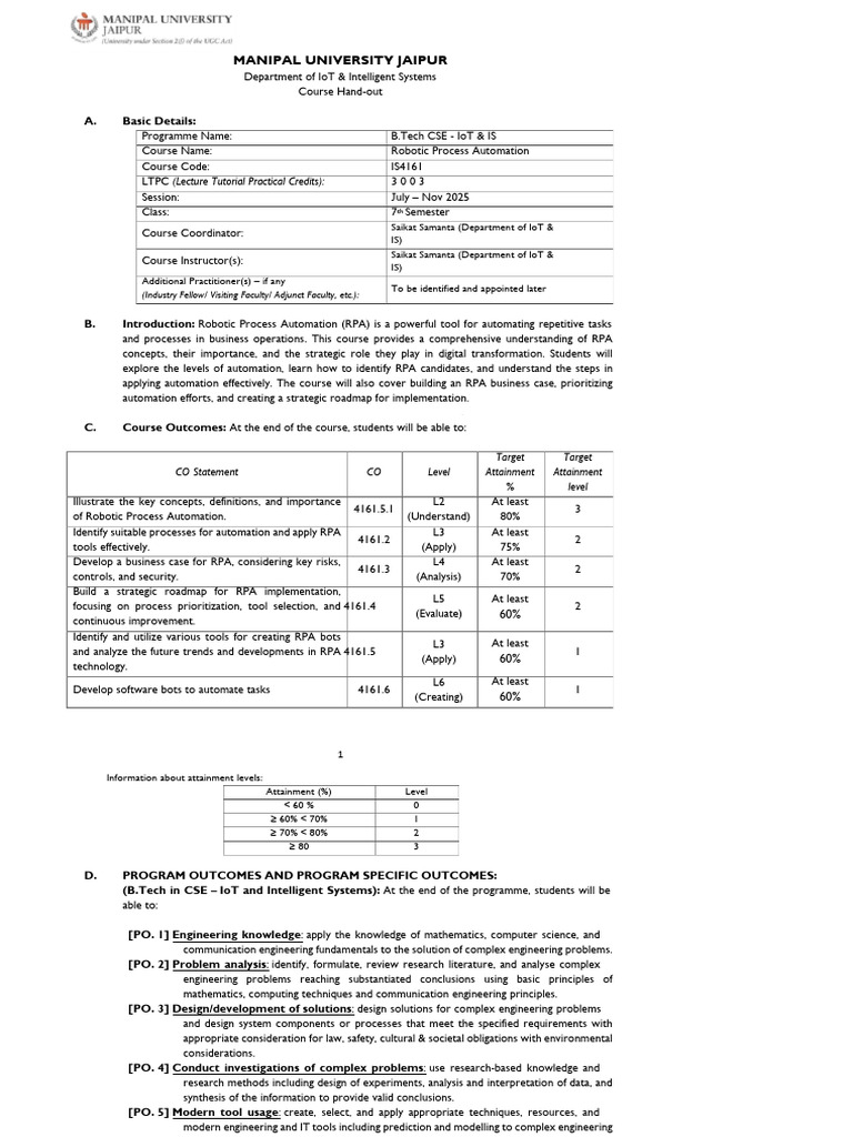 Robotic Process Automation Course Overview | PDF | Automation ...